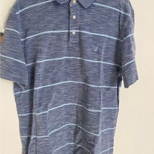 Nautica Men's Polo Shirt in Blue and Light Blue Stripes